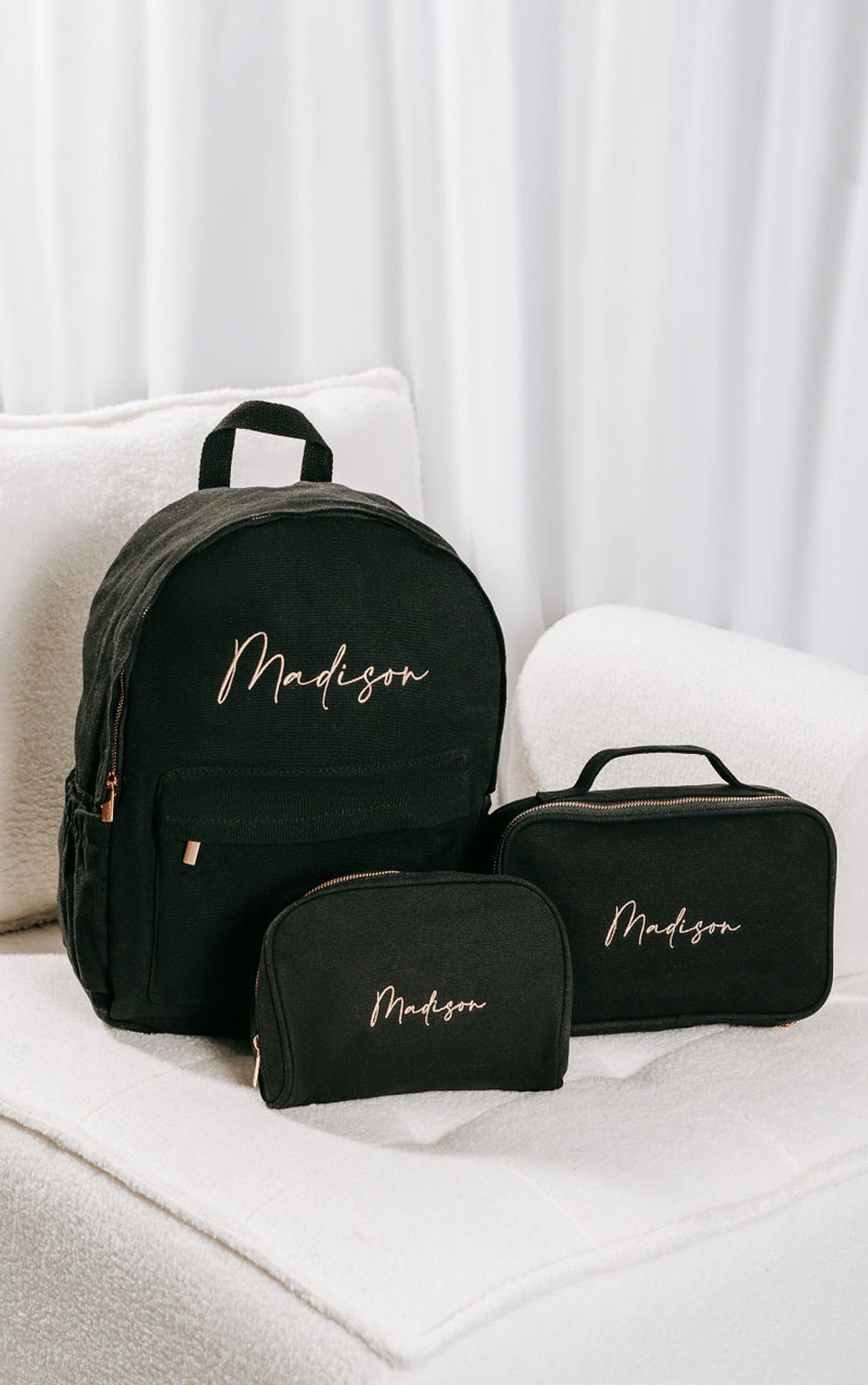 Black Personalised Embroidered Backpack set – The Label House Collection