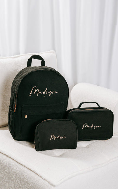 Black Personalised Backpack Set