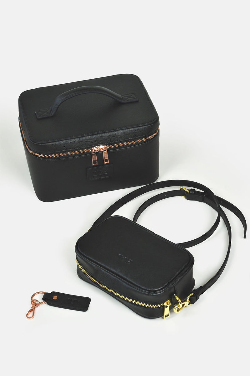 Bundle - Handbag, Cosmetic Case, Keyring - Black