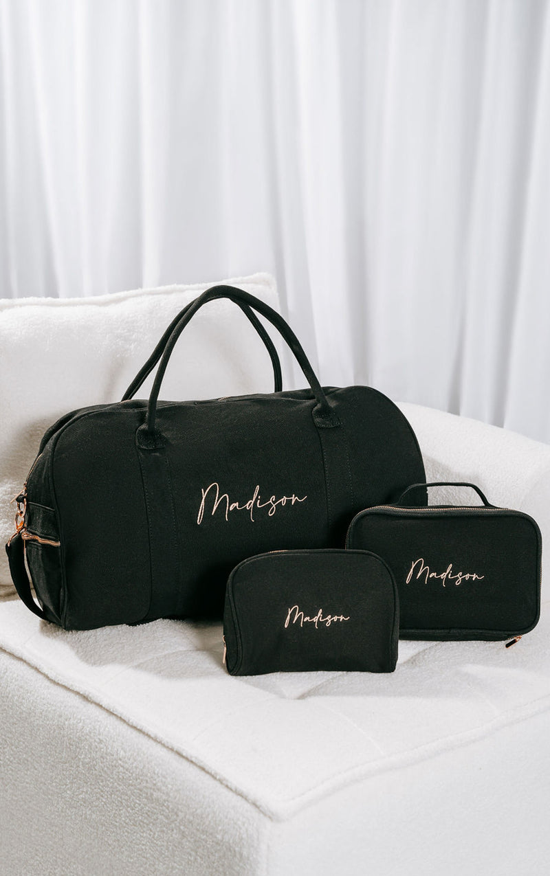 Black Personalised Bag Set (Rose Gold Zipper)