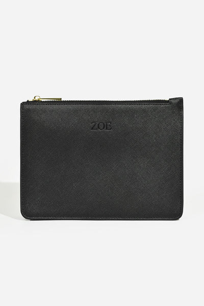 Black Personalised Leather Clutch Bag
