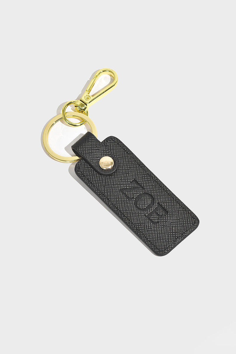 Black Personalised Leather Keyring (Gold)