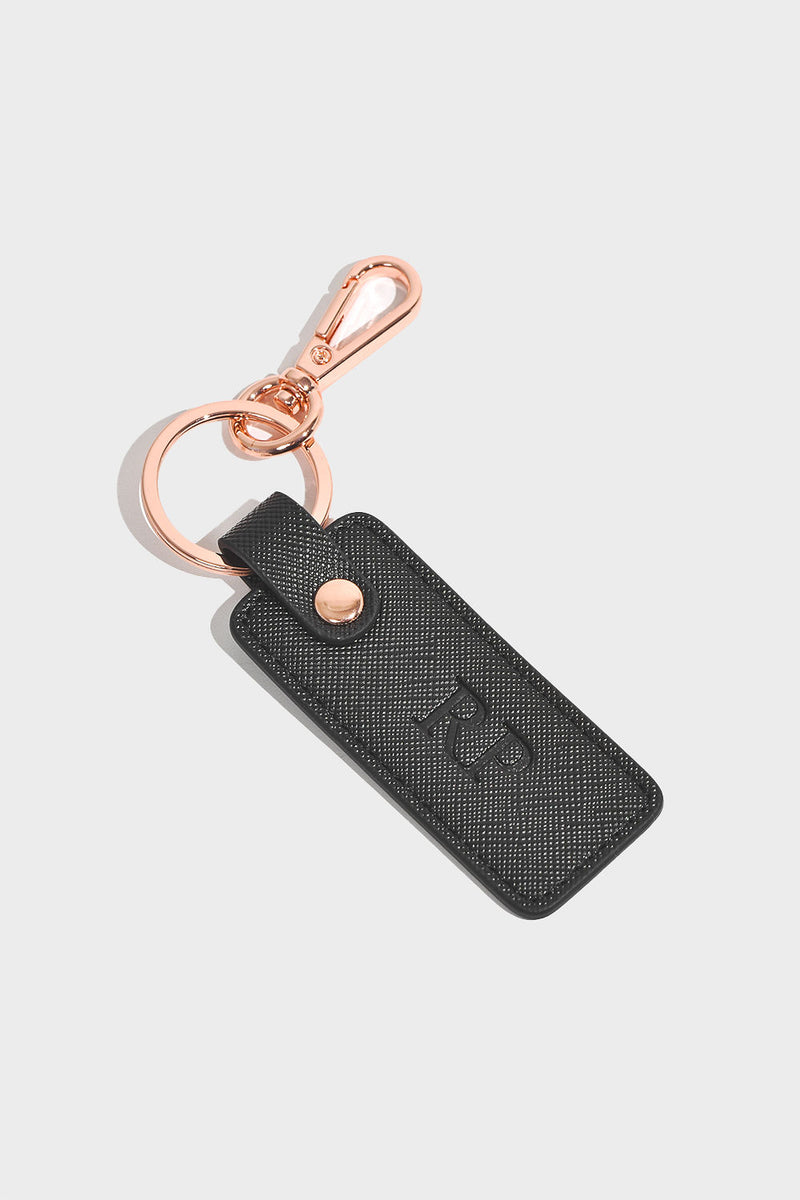 Black Personalised Leather Keyring (Rose Gold)