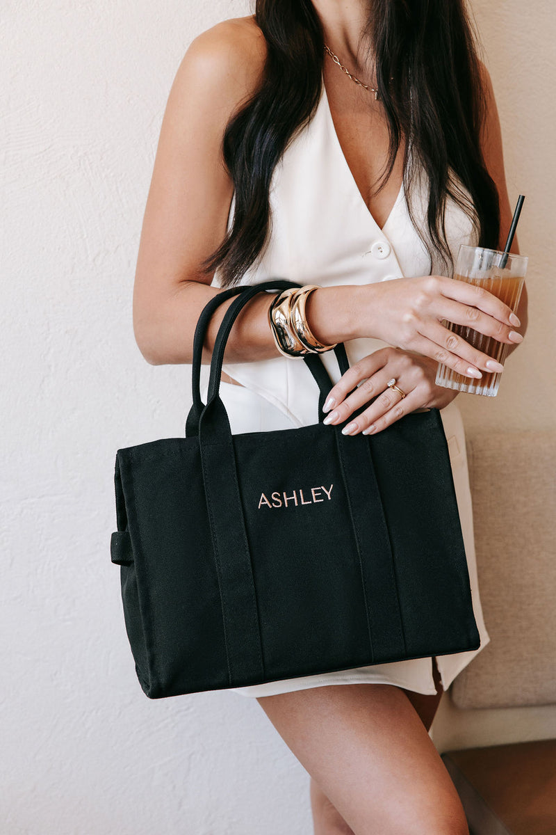 Black Personalised Structured Tote Bag