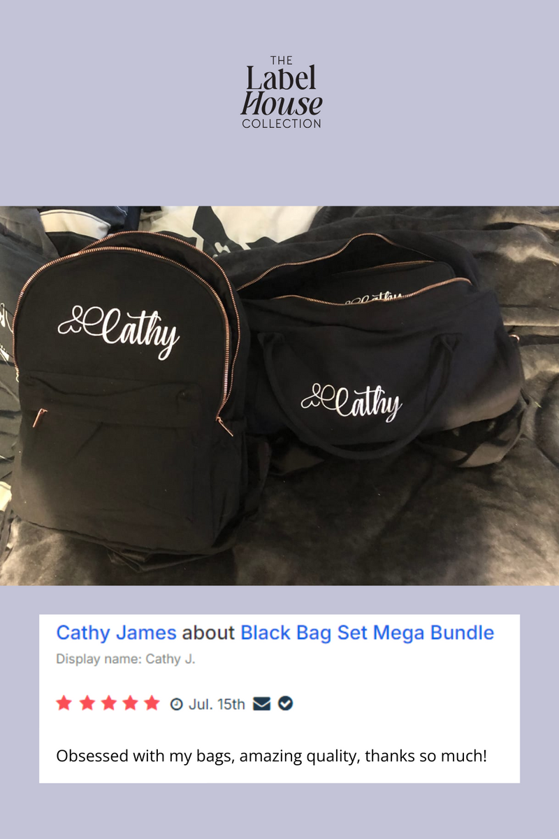 Black Personalised Duffle Bag (Rose Gold Zipper)