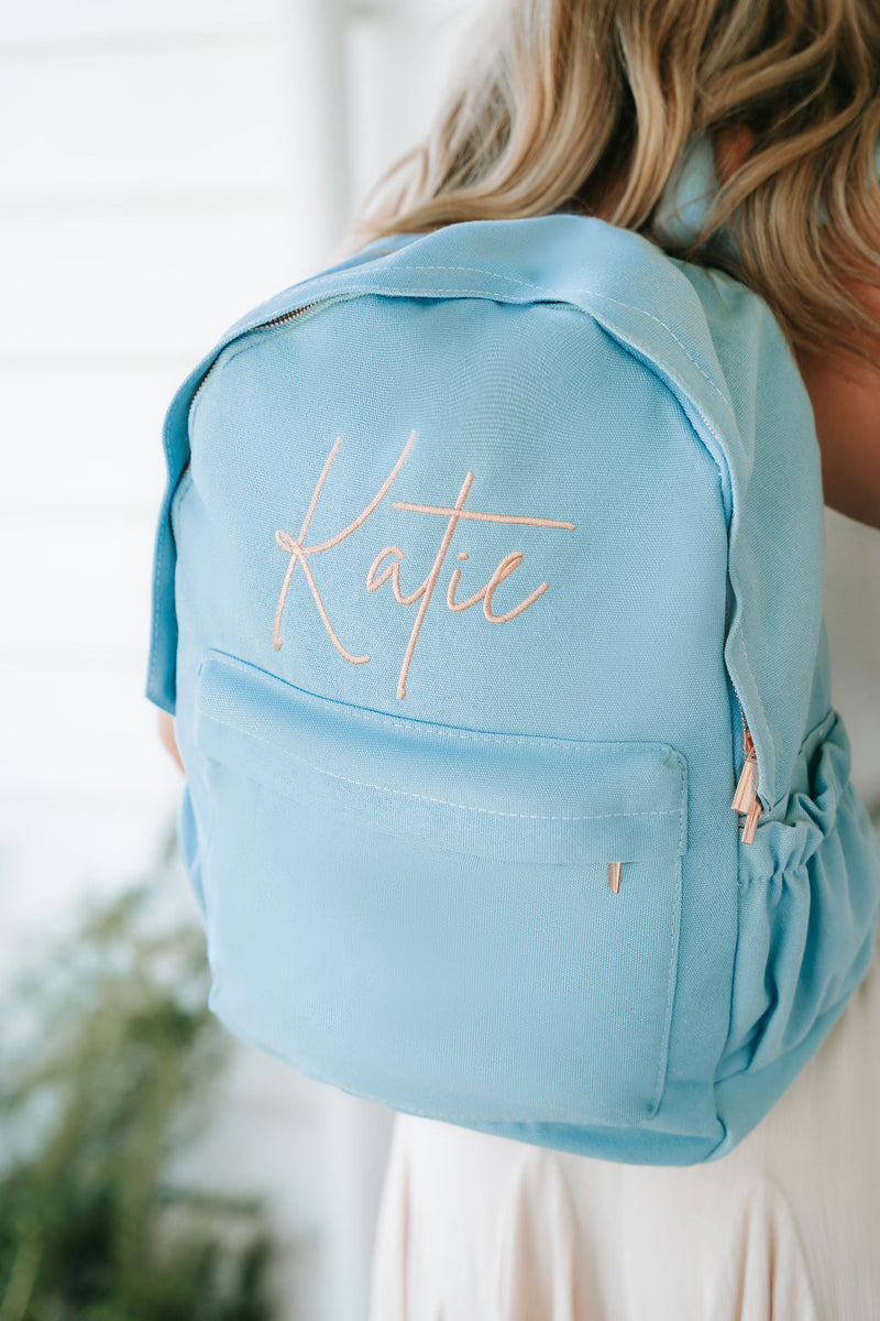 Dusty Blue Personalised Embroidered Backpack Set