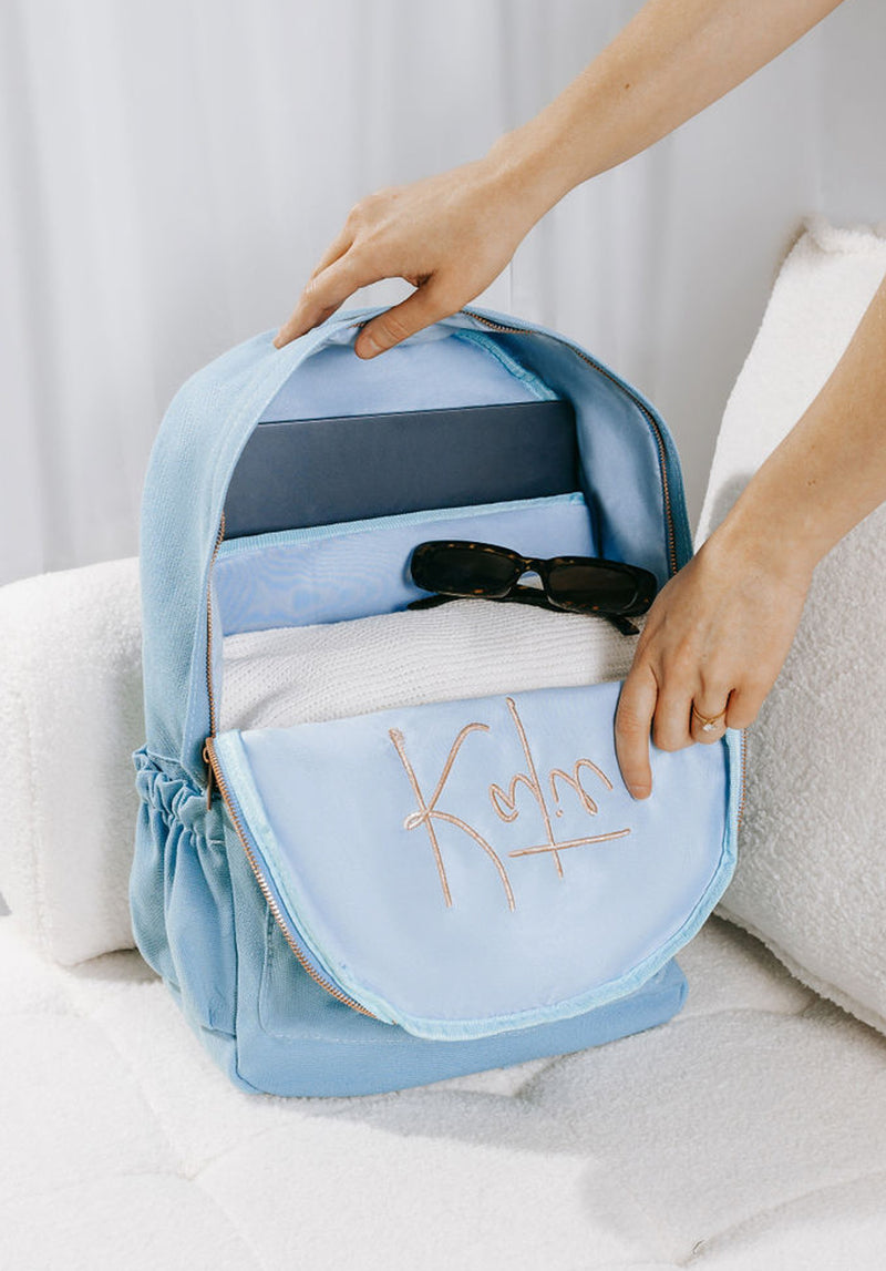 Dusty Blue Personalised Embroidered Backpack Set
