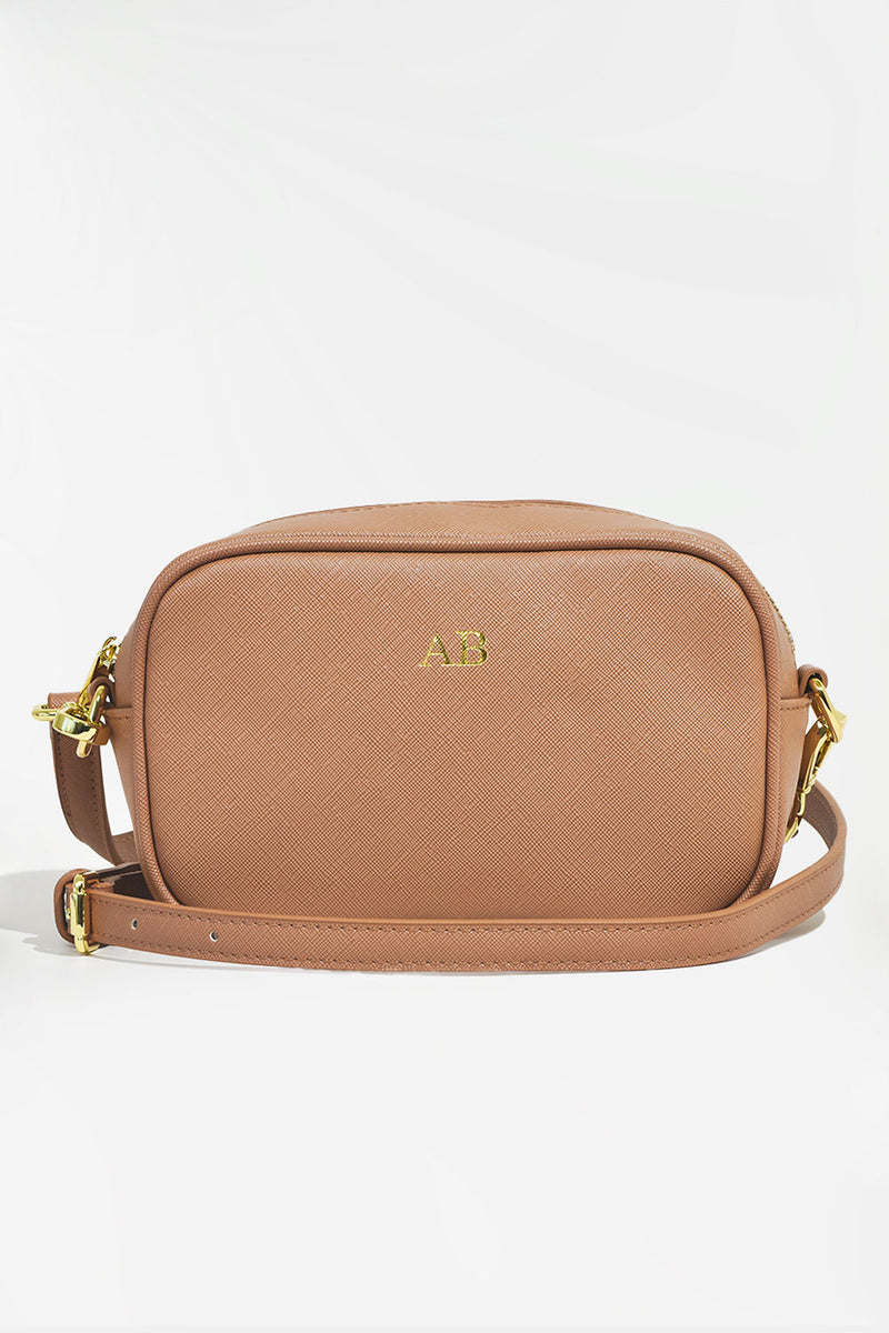 Latte Personalised Leather Cross Body Bag