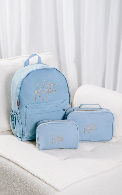 Dusty Blue Personalised Backpack Set