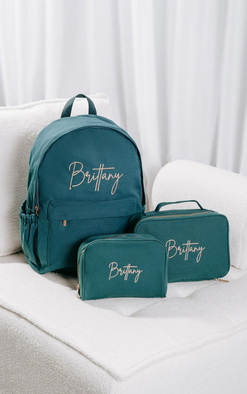 Forest Green Personalised Embroidered Backpack Set – The Label House ...