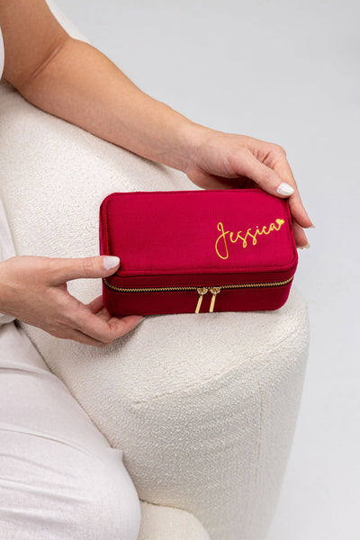 Large Personalised Velvet Jewellery Box - Magenta