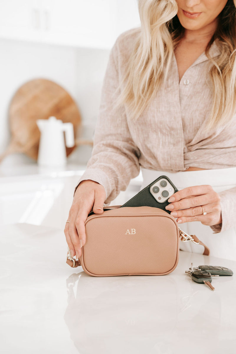 Latte Personalised Leather Cross Body Bag
