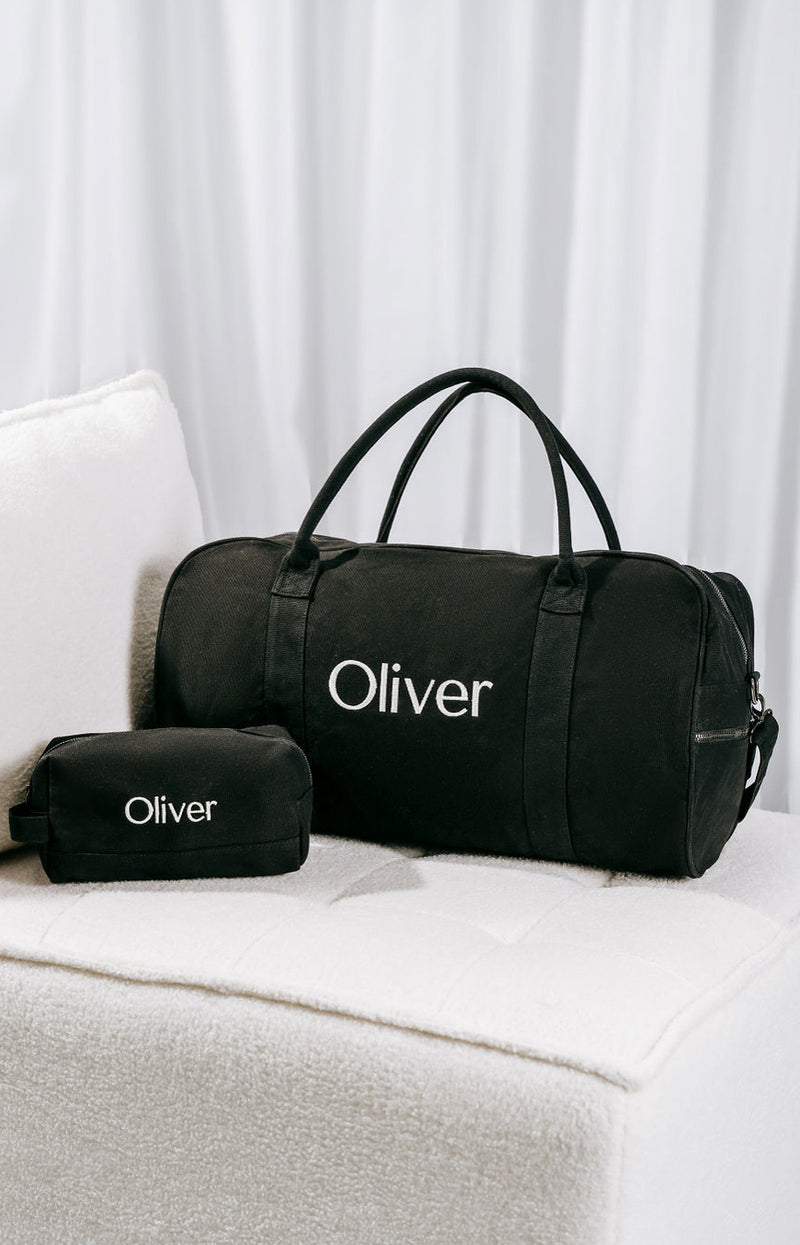 Black Personalised Bag Set (Gunmental Zipper)