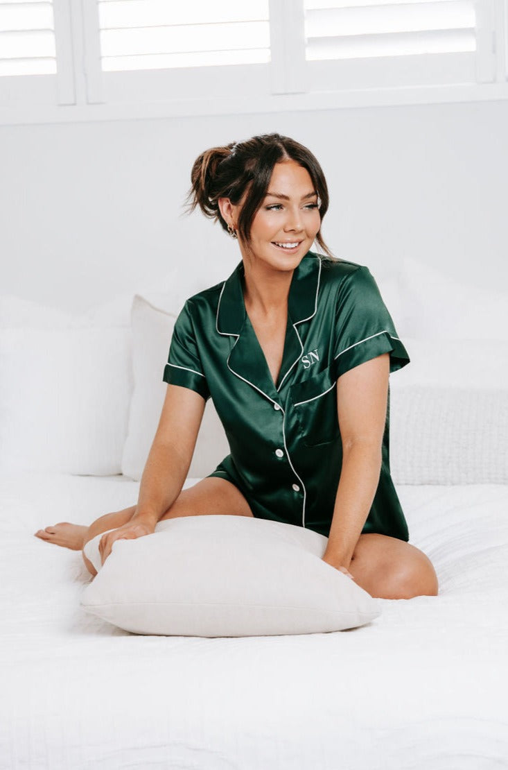 Luxury Embroidered PJ Set - Evergreen