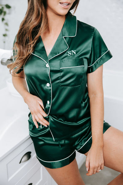 Luxury Embroidered PJ Set - Evergreen