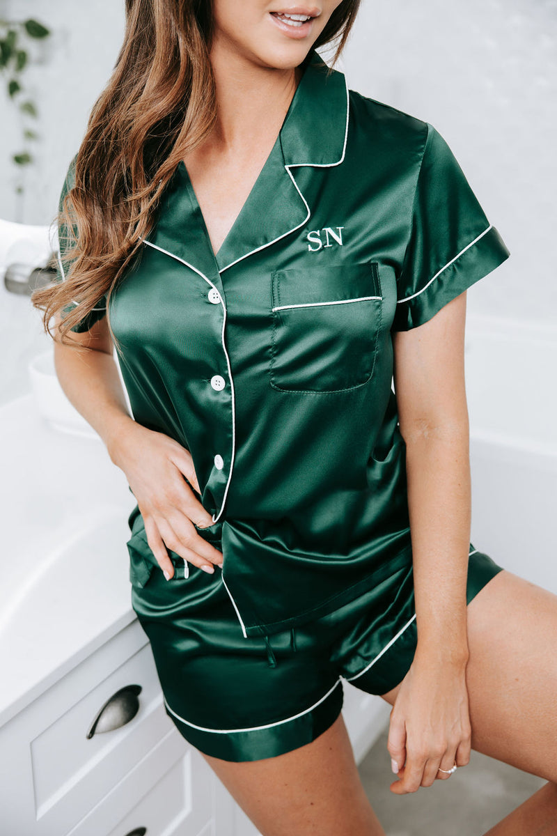Luxury Embroidered PJ Set - Evergreen