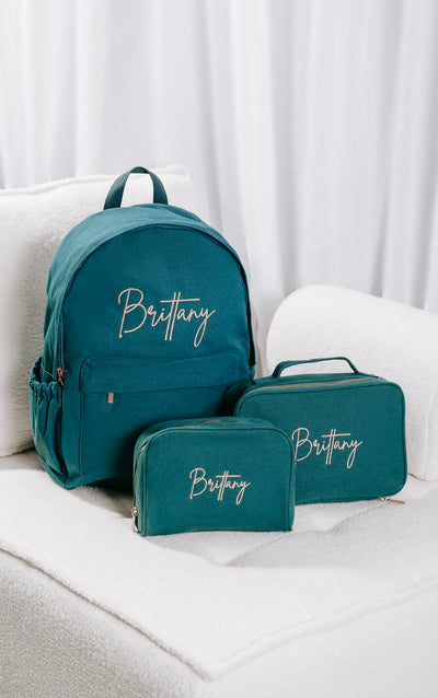 Forest Green Personalised Embroidered Backpack Set
