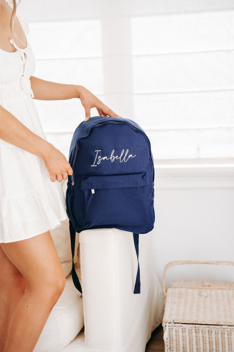 Navy Embroidered Personalised Backpack Set