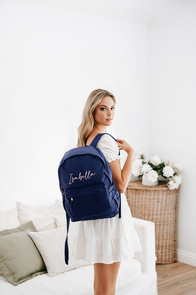 Navy Embroidered Personalised Backpack Set