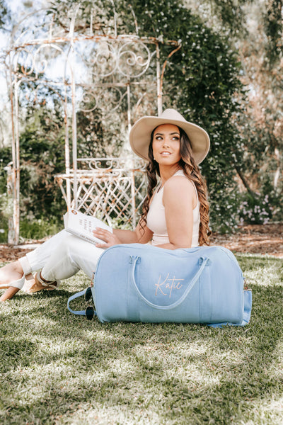 Dusty Blue Personalised Duffle Bag