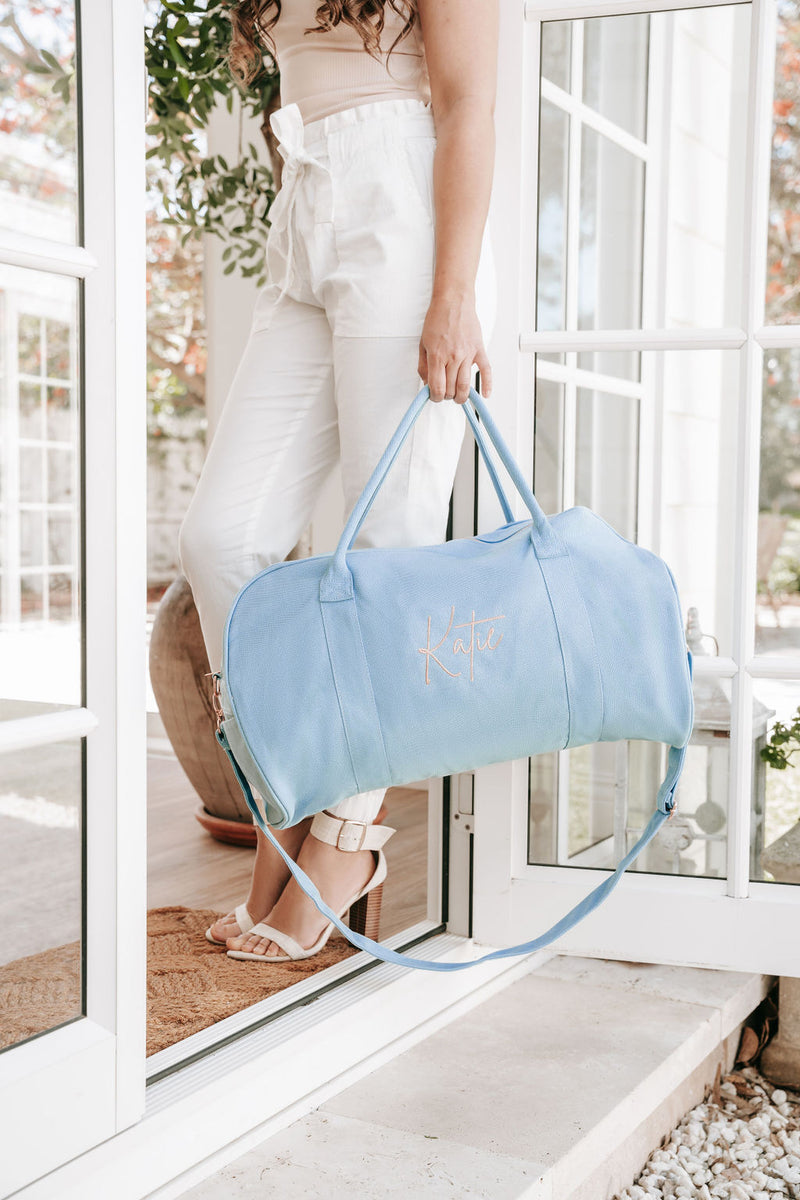 Dusty Blue Personalised Duffle Bag