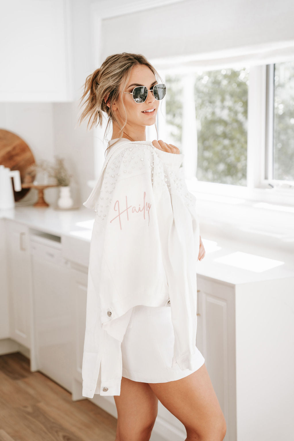 White Pearl Denim Jacket