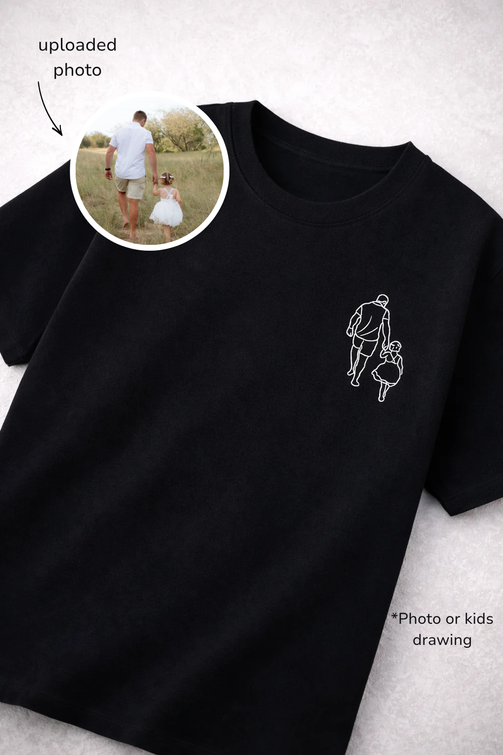Kids Drawing or Line Drawing Personalised Tee - Black