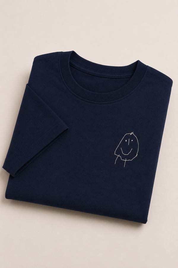 Kids Drawing or Line Drawing Personalised Tee - Navy