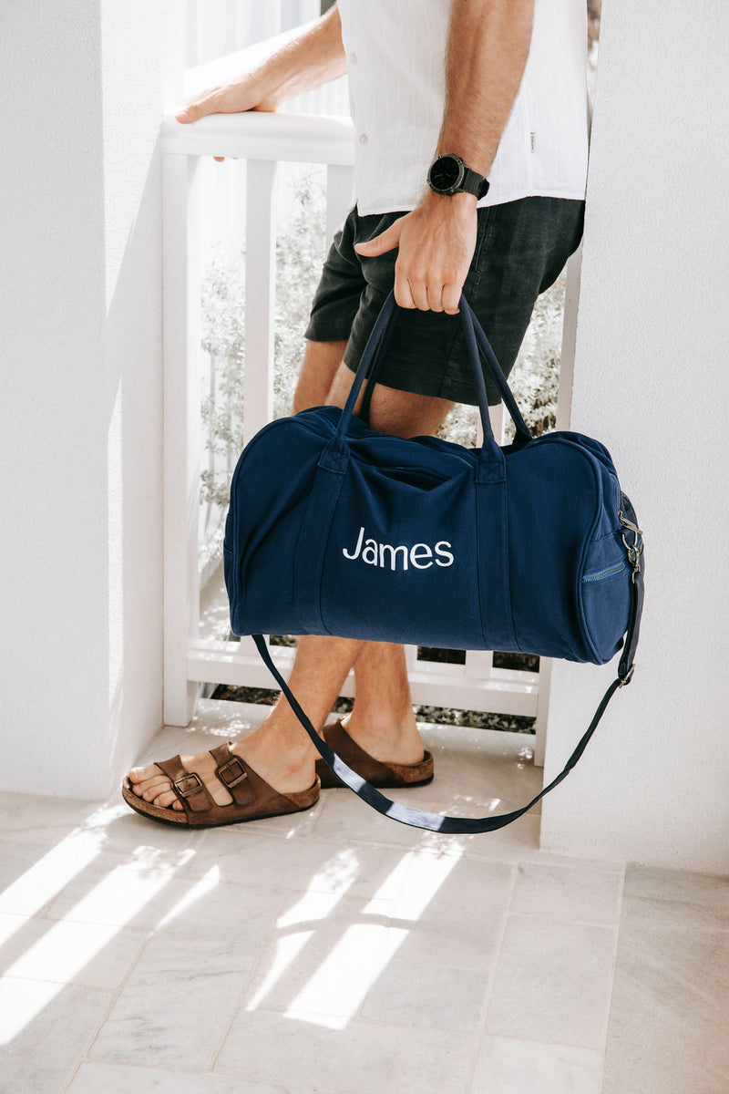 Navy Personalised Duffle Bag (Gunmental Zipper)