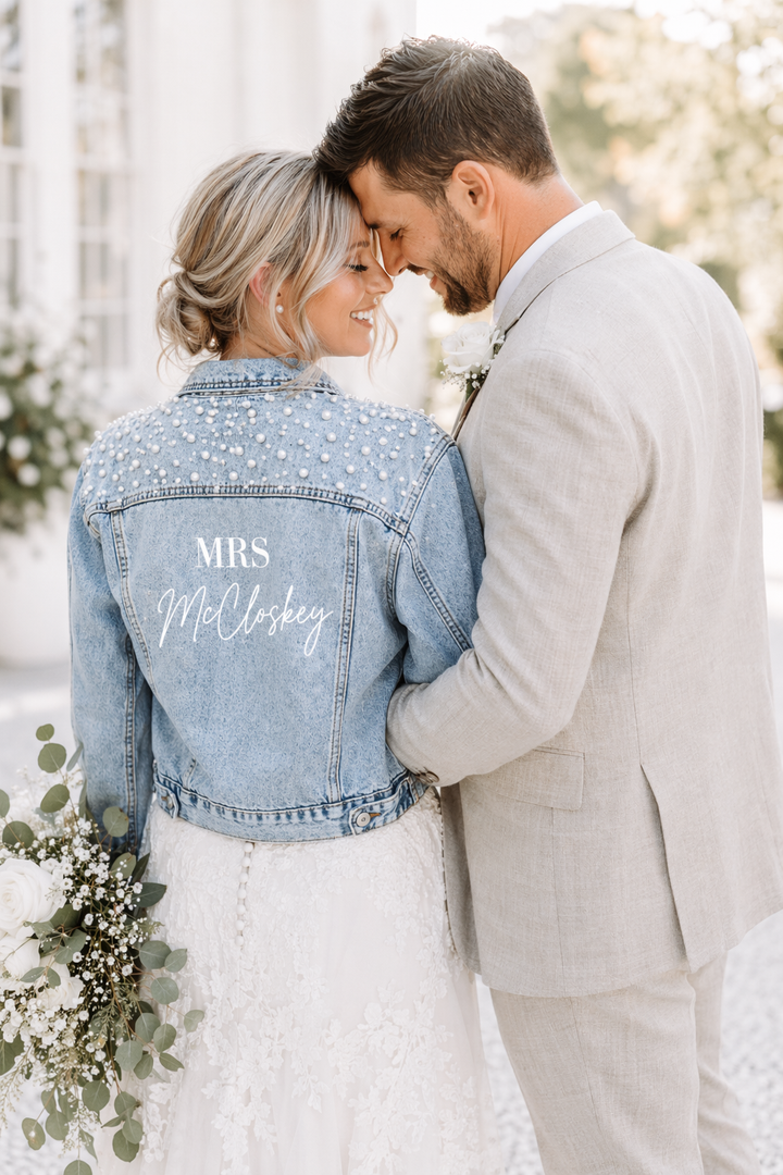 white christmas dresses Personalised Pearl Bridal Denim Jacket