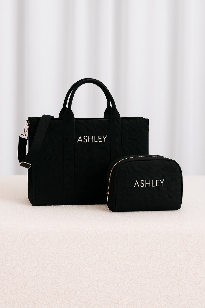 Black Personalised Structured Tote Bag Set
