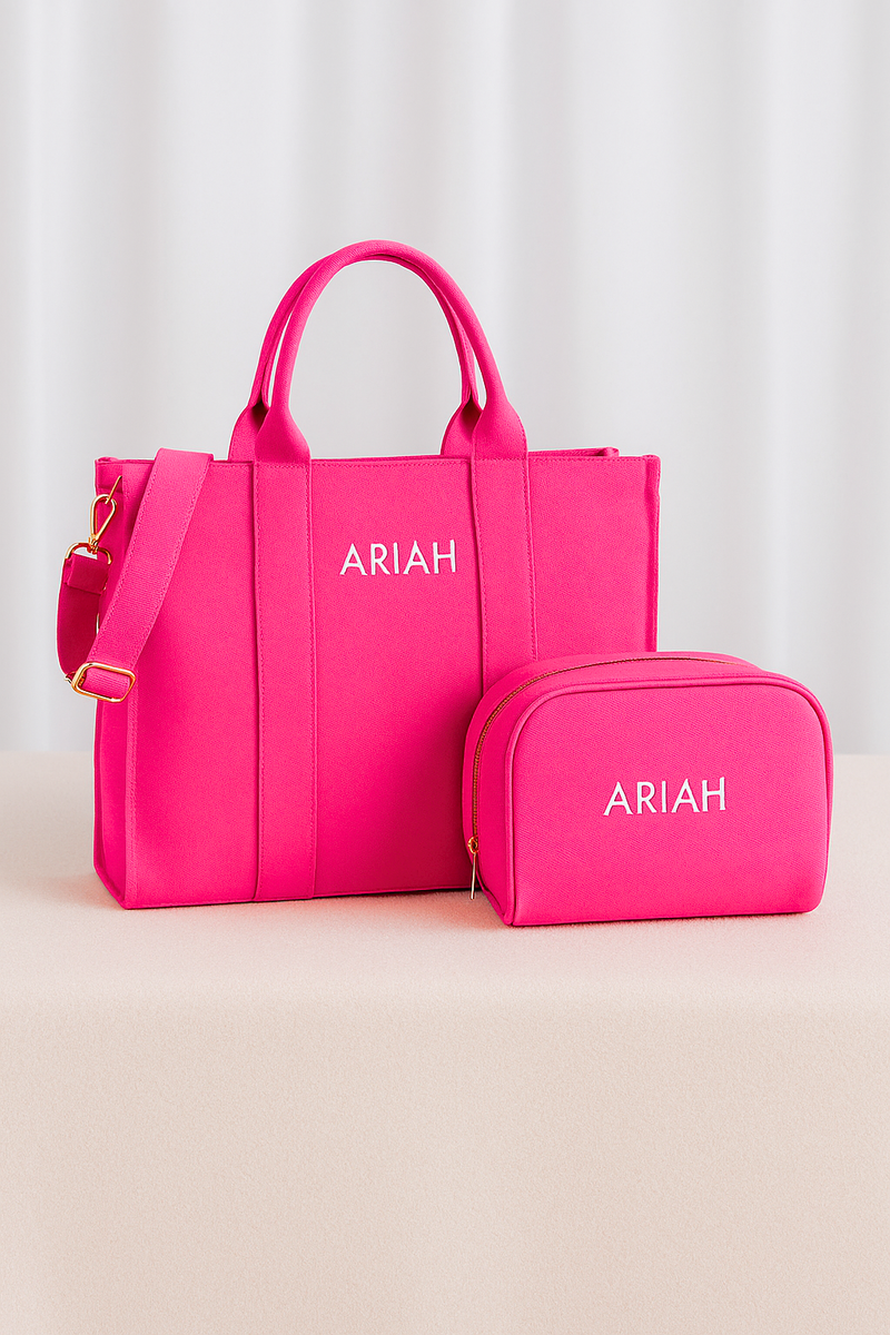 Raspberry Personalised Structured Tote Bag Set