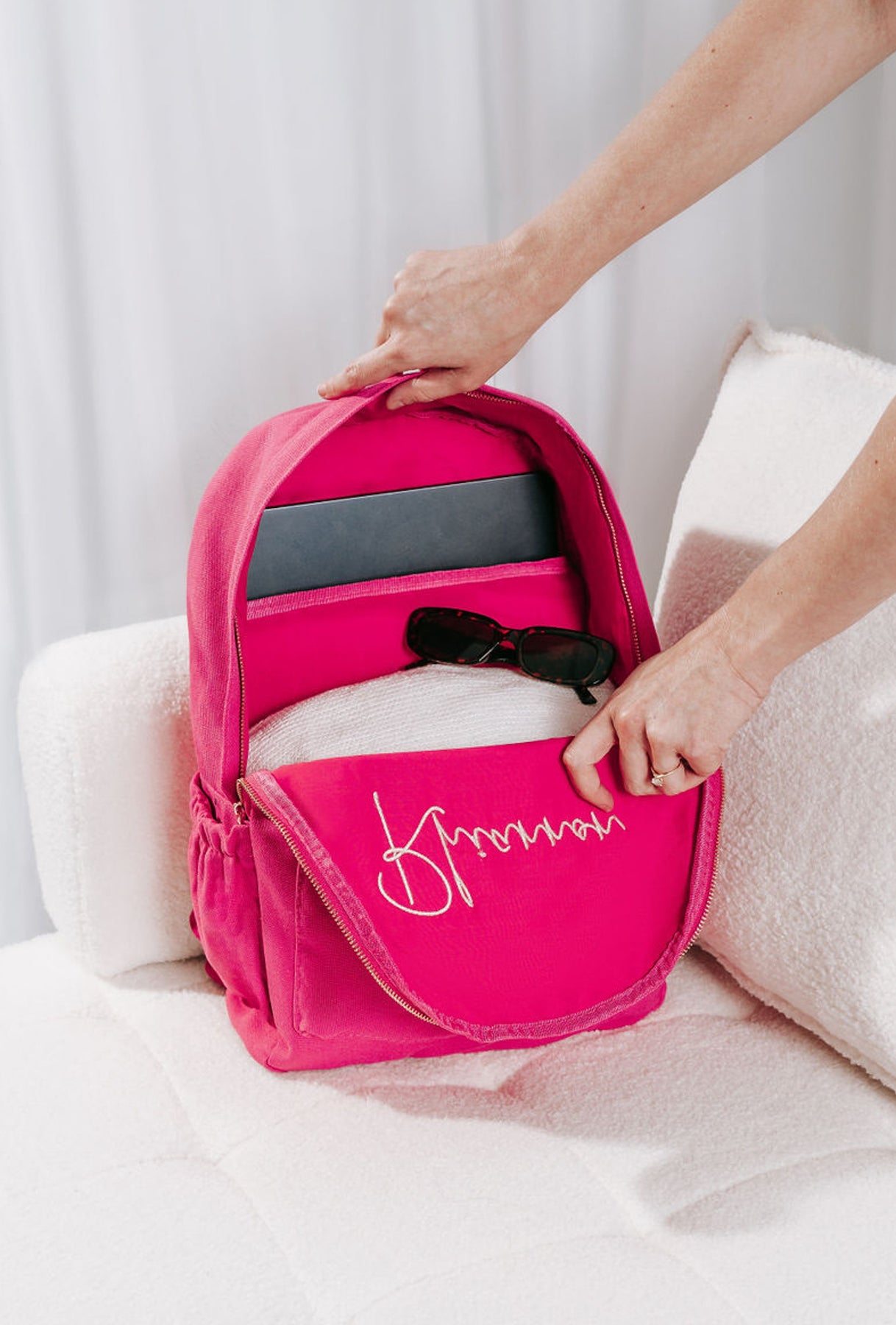 Raspberry Guess Backpack Raspberry Personalised Embroidered Backpack – The Label House Collection