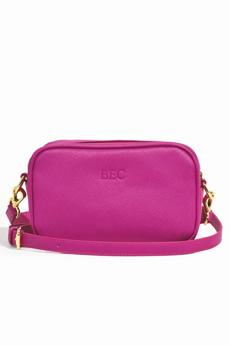 Raspberry Personalised Leather Cross Body Bag