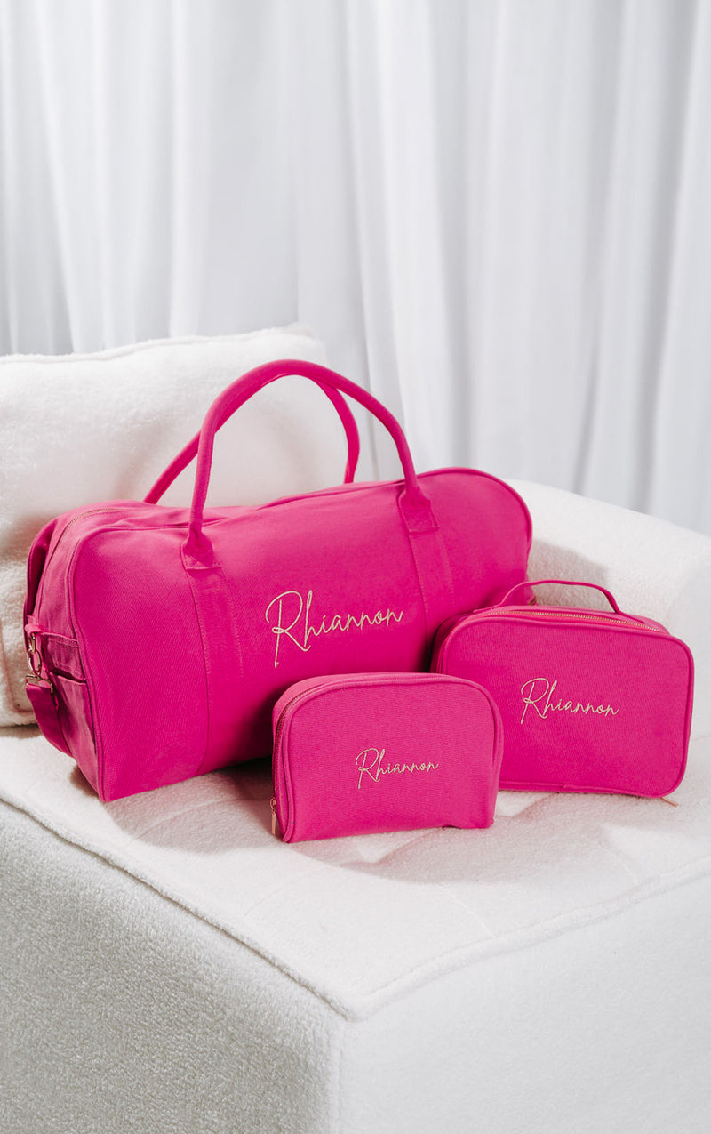 Design E Raspberry Color Bag Raspberry Personalised Embroidered Bag Set – The Label House Collection