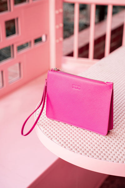 Raspberry Personalised Leather Clutch Bag