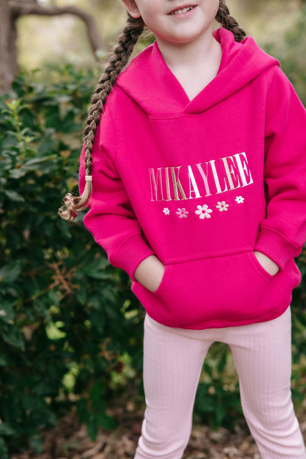 Kids Confetti Name Hoodie - Raspberry