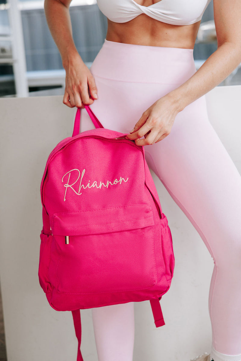 Raspberry Guess Backpack Raspberry Personalised Embroidered Backpack – The Label House Collection