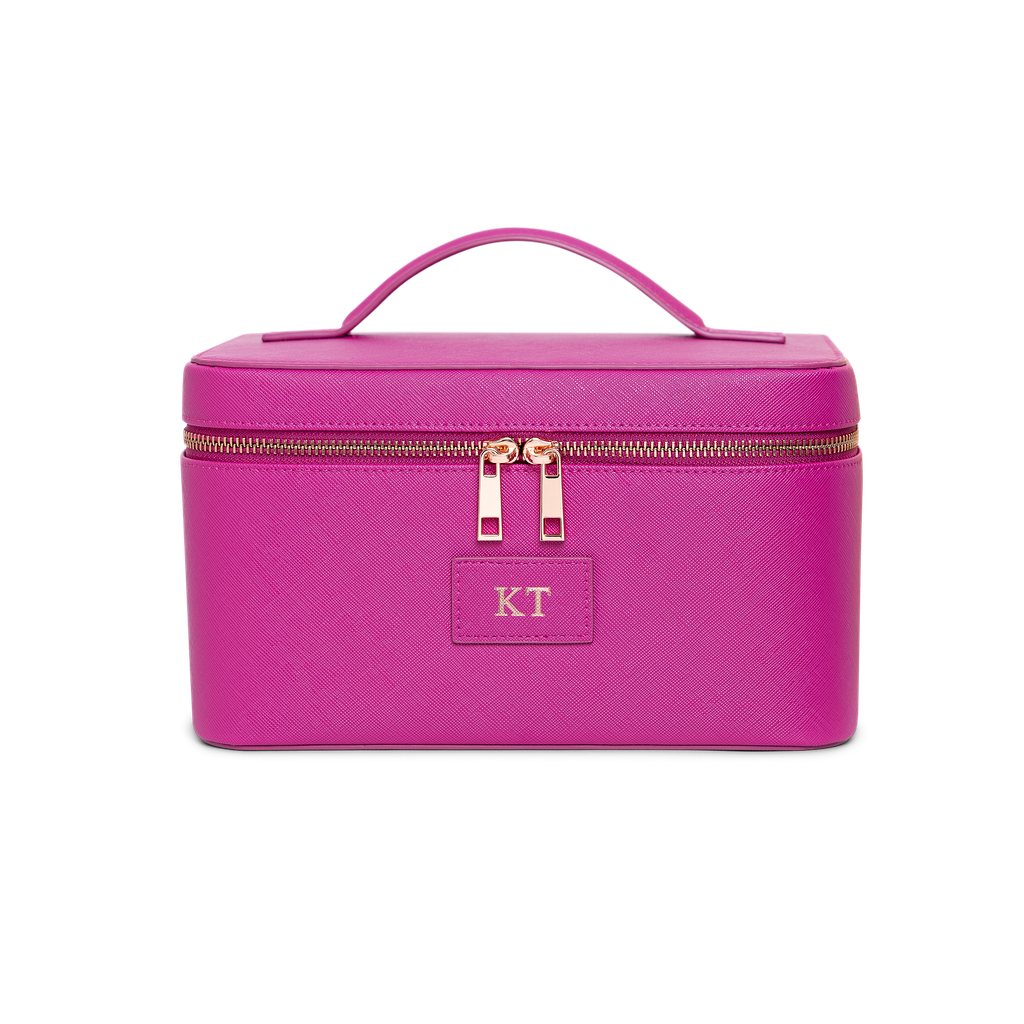 Raspberry Personalised Leather Cosmetic Case