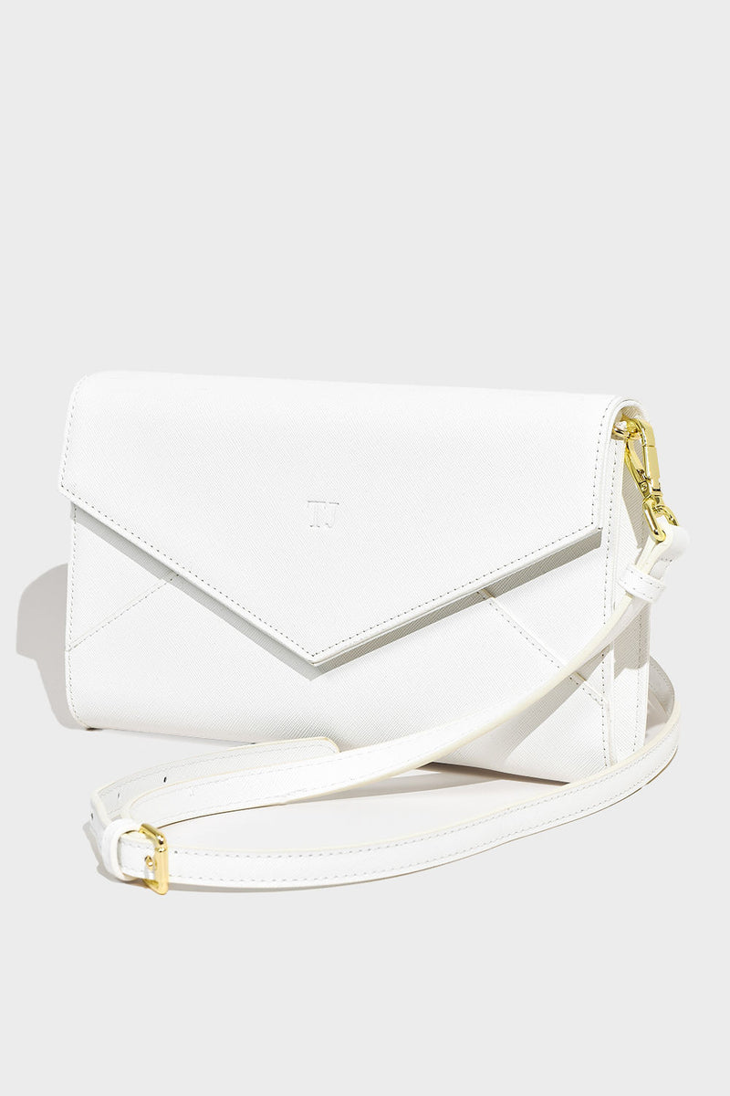 Personalised White Leather Envelope Clutch Bag