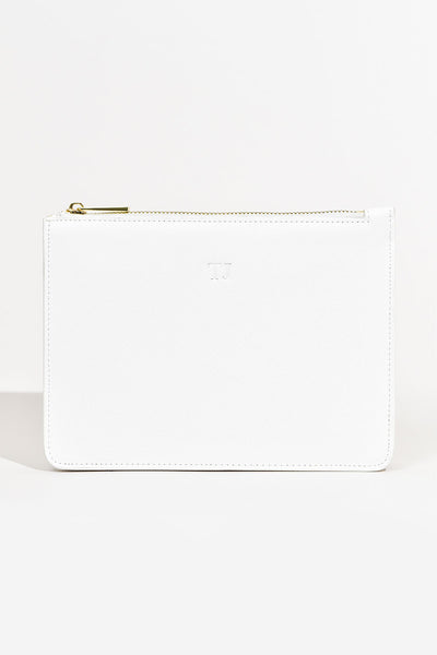 White Personalised Leather Clutch Bag