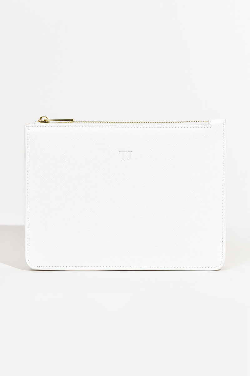 White Personalised Leather Clutch Bag