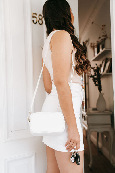 White Personalised Leather Cross Body Bag