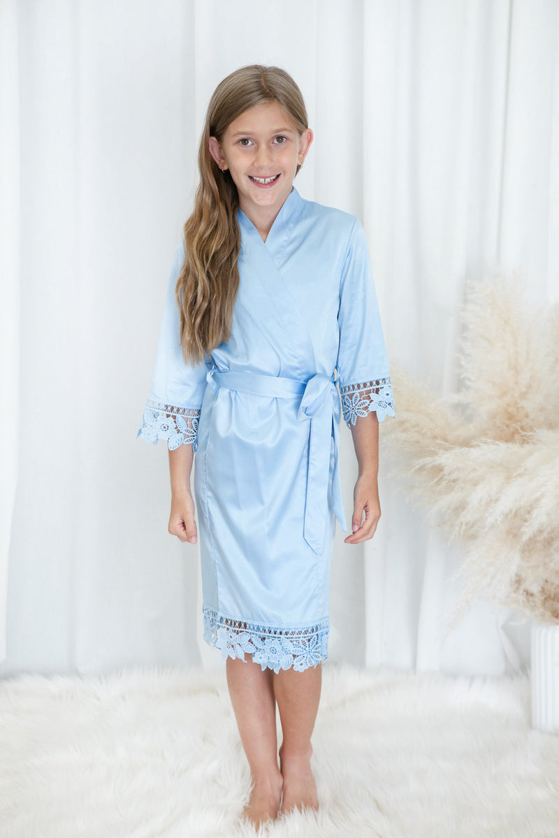 Kids Lace Trim Robe - Azure Blue