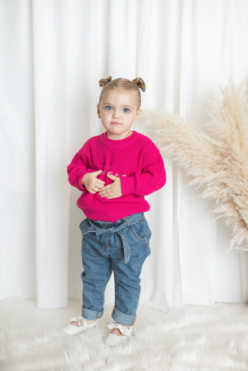 Personalised Baby Raspberry Pink Knitted Jumper