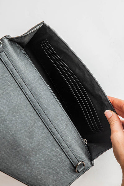 Personalised Black Leather Envelope Clutch Bag