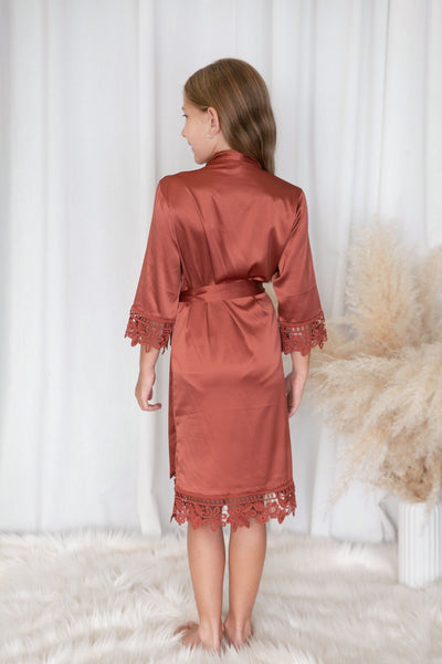 Kids Lace Trim Robe - Burnt Orange