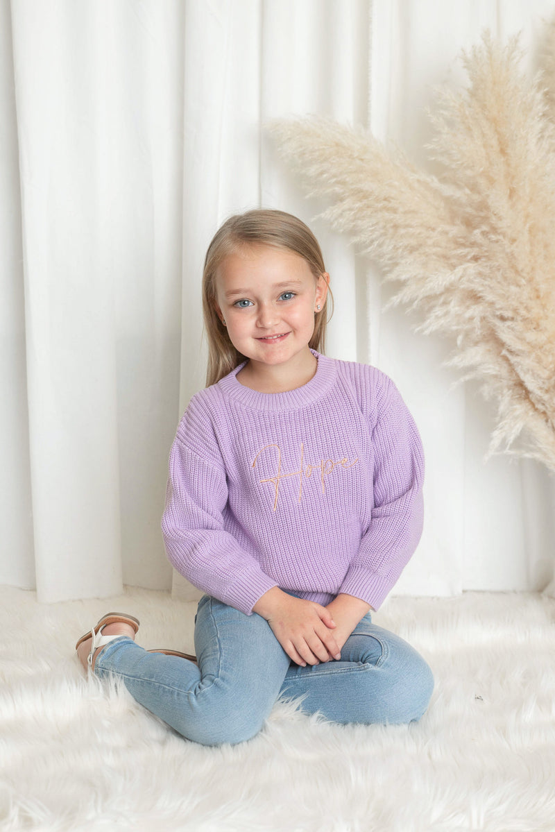 Personalised Kids Lavender Knitted Jumper