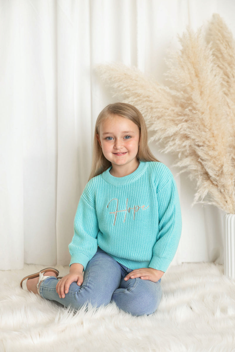 Personalised Kids Ocean Blue Knitted Jumper