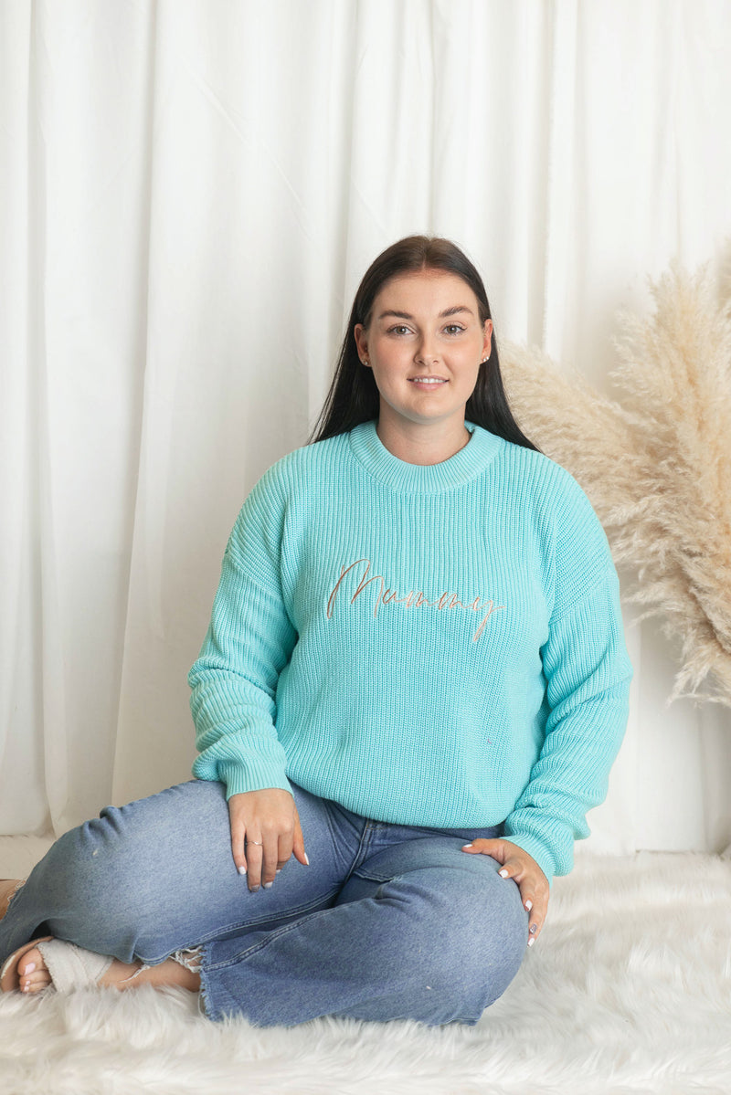 Personalised Ladies Ocean Blue Knitted Jumper